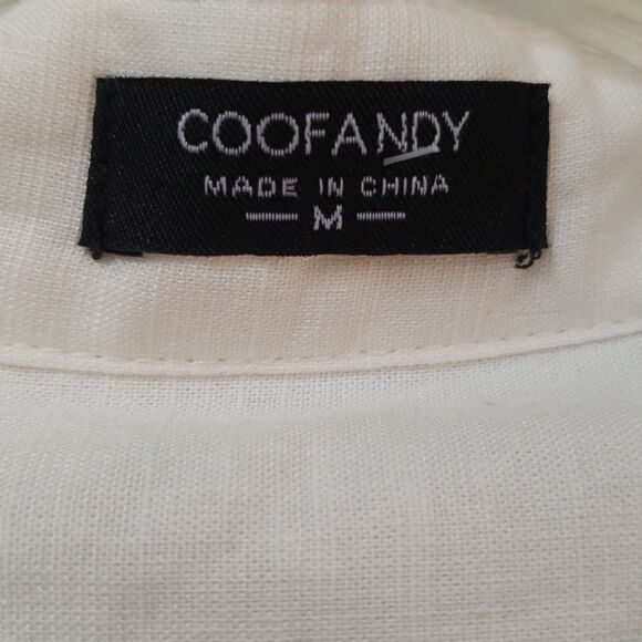 NWT Coofandy Shirt Mens Medium Linen Cotton Blend Long Sleeve Mandarin Collar - Picture 2 of 5